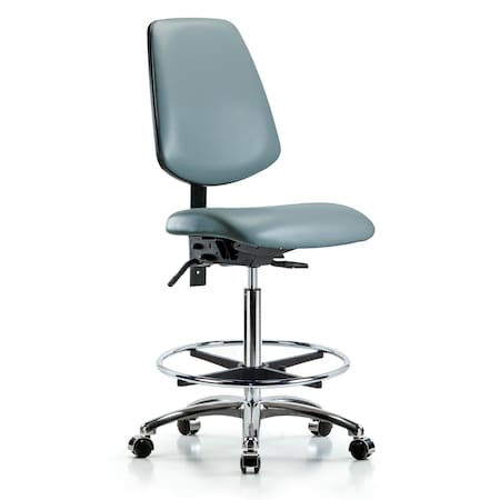 Blue Ridge Ergonomics Vinyl Chair Chrome, High Bench, Med Back, Tilt, Foot Ring, Casters, Storm BR-VHBCH-MB-CR-T1-A0-CF-CC-8822