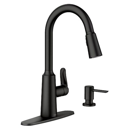 Moen Edwyn 87028 Series PullDown Kitchen Faucet, 15 gpm, 1Faucet Handle, 1, 4Faucet Hole 87028BL