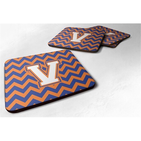 Carolines Treasures Letter V Chevron Blue and Orange No.3 Foam Coaster, Set of 4 CJ1060-VFC