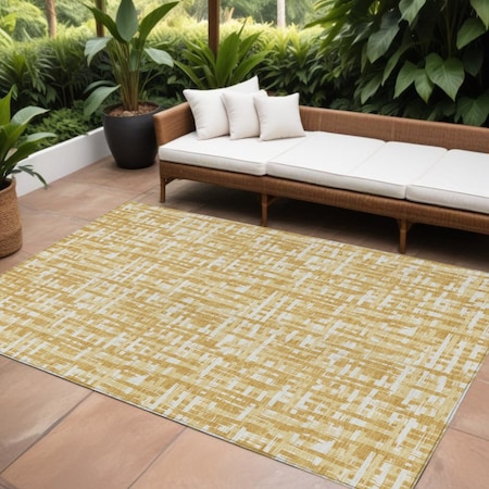 Homeroots 10' X 14' Gold Brown And Beige Abstract Washable Indoor Outdoor Area Rug 602502