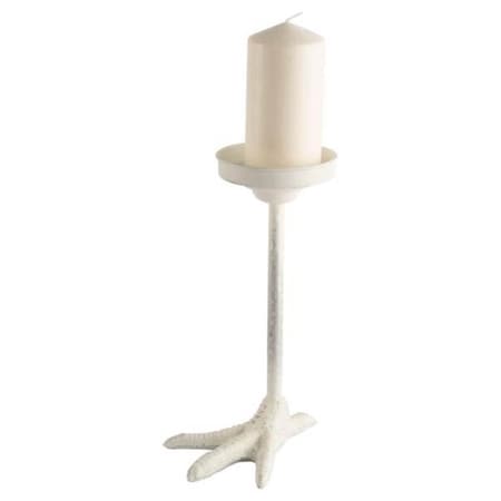 Homeroots 12" White Cast Iron Tabletop Pillar Candle Holder 608378