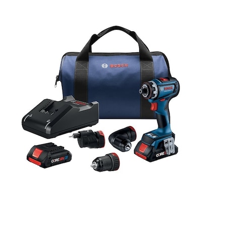 Bosch Drill Driver Kit, 1/2 in Chuck, Keyless Chuck, 630, 2100 rpm Speed GSR18V-800FCB24