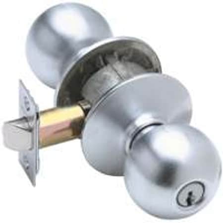 Schlage Orbit Series Keyed Entry Knob, BrassSteel, Satin Chrome F51A ORB626K4