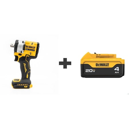 Dewalt Cordless Impact Wrench Kit, Drive Size 1/2 in, Max. Torque 450 ft-lb, 20 V, Includes Battery DCF922B/DCB204