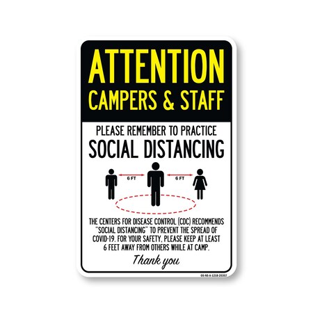 Signmission Public Safety, Campers And Staff Practice Social Distancing, 18in X 12in, OS-NS-A-1218-25357 OS-NS-A-1218-25357