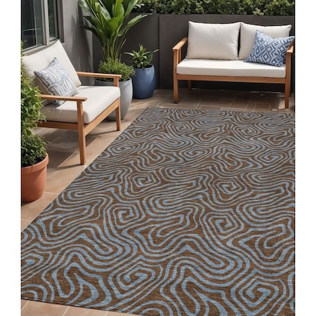Homeroots 5' X 8' Brown And Light Blue Abstract Washable Indoor Outdoor Area Rug 599791