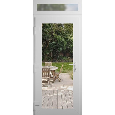 Vdomdoors Front Exterior Prehung Metal-Plastic Door Clear Glass / MANUX 8666 White Silk / Office Commercial a MANUX8666EXD-WS-W30xH80+12-RH-I