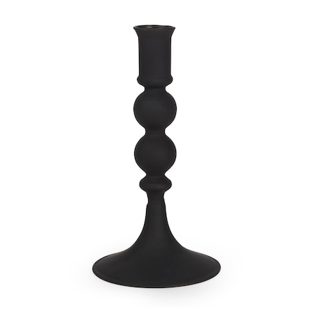 Homeroots 8" Black Glass Tabletop Taper Candlestick 608415