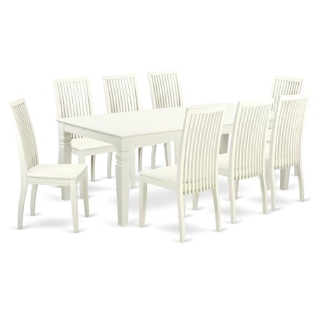 East West Furniture 9 Piece Dining Room Set, Linen White, 9PK LGIP9-LWH-W