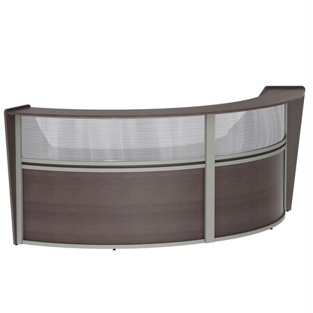 Linea Italia Curved Reception Desk 2 Units, Clear Panel, 124 inW x 49 inD, Mocha ZUT316