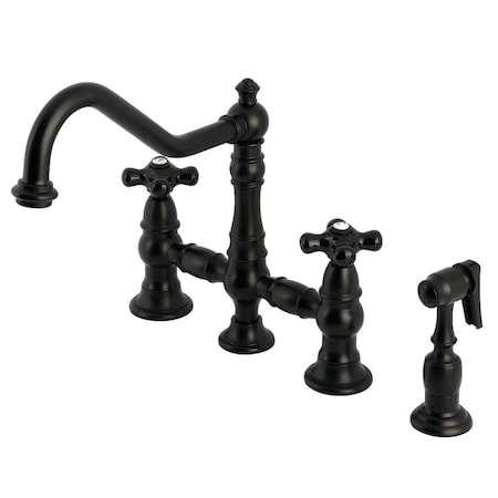 Kingston Brass Bridge Kitchen Faucet with Brass Sprayer, Matte Black KS3270PKXBS