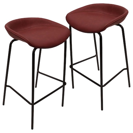 Leisuremod Servos Barstool with Upholstered Faux Leather Seat and Powder Coated Iron Frame, Bordeaux, 2PK SSBL-18BOR2