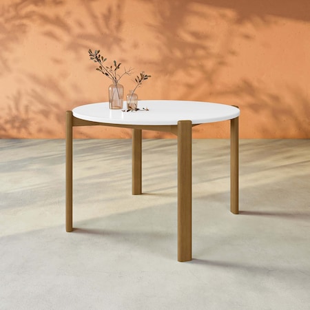 Manhattan Comfort Mid-Century Modern Gales Round 46.54 Dining Table with Solid Wood Legs in Matte White DT-82705-WH