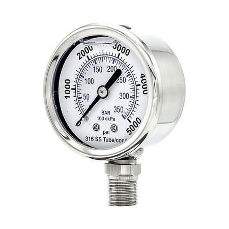 Zoro Select Pressure Gauge, 1/4 in NPT, Bottom Location PRO-301L-204R-01