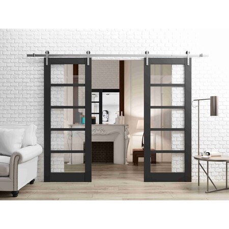Sartodoors Sturdy Double Barn Door Black Solid Core Modern Interior QUADRO4522DB-S-BLK-36