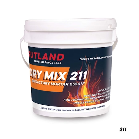 Rutland Dry Mix Refractory Mortar 10 lb Pail 211