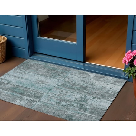 Homeroots 3' X 5' Teal Blue Charcoal And Gray Abstract Washable Indoor Outdoor Area Rug 618781