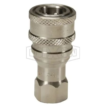 Dixon DQC H Industrial Interchange Poppet Valve Female Coupler, 3/4-14 Nominal, Female BSPP, 303 Stainless 6HBF6-S