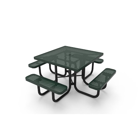 Mytcoat 46in Square Portable Outdoor Table, Green, Seats 8, Punched Steel, Industry Standard Coating 804082