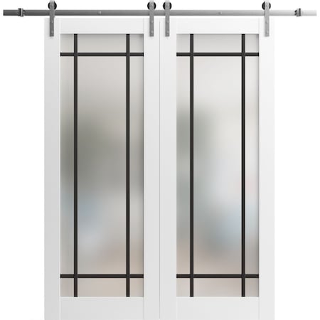 Sartodoors Sturdy Double Barn Door with Frosted Glass Planum 2112 White 60x84 (2* 30x84) Solid Core PLANUM2112DB-S-WS-60 x 84 (2* 30x84)