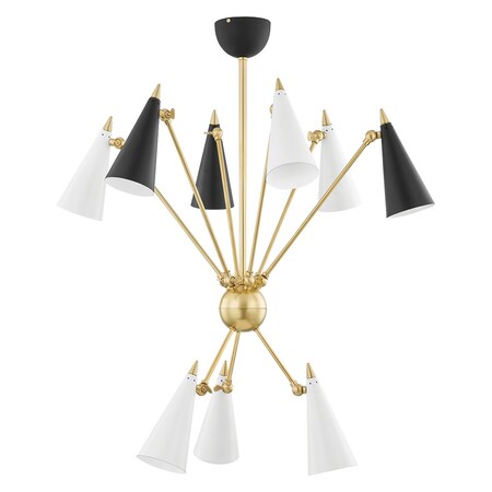 Mitzi Moxie 9 Light Chandelier 18 In. Aged Brass/Black/White Combo H441809-AGB/BKWH