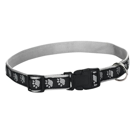 Casual Canine Dog Collar, 10 to 16 in L Collar, 5/8 in W Collar, Nylon, Black, Two Tone Paw Print ZA8871 10 17