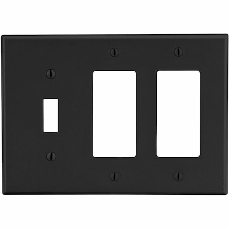Hubbell Wiring Device-Kellems Wallplate, 3- Gang, 1) Toggle 2) Decorator, Black P1262BK