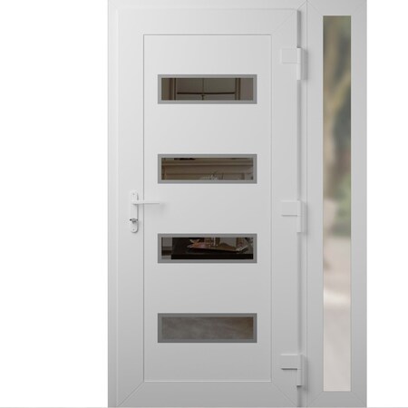Vdomdoors Front Exterior Prehung Metal-Plastic Door, Manux 8113 White Silk, Side Sidelite Transom, Office Com MANUX8113EXD-WS-W32+16xH80-LH