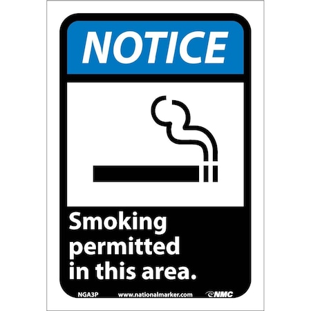 Nmc Notice Smoking Permitted In This Area Sign, NGA3P NGA3P