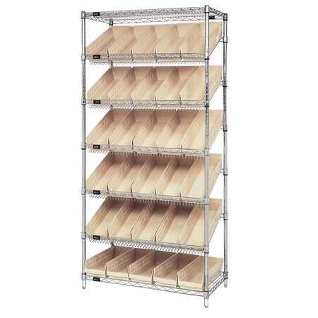 Quantum Storage Systems WIRE SHELVING UNIT W/30 IVORY BINS WRS-7-104IV