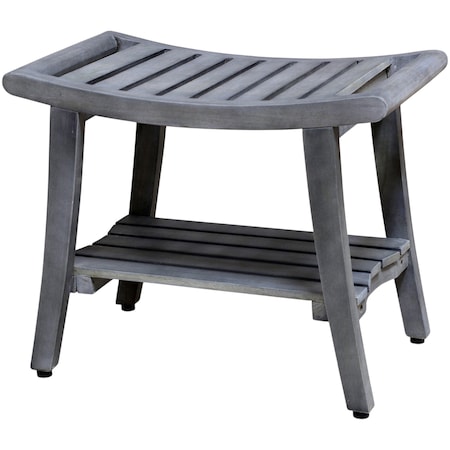 Homeroots 20" X 24" Gray Solid Wood Rectangular Shower Bench With Shelf 383370