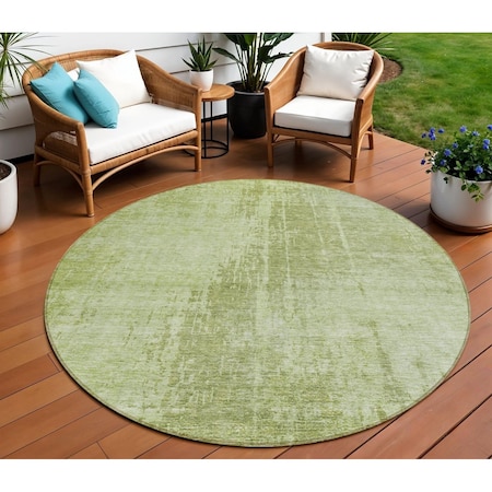 Homeroots 8' Sage And Green Round Abstract Washable Indoor Outdoor Area Rug 587298