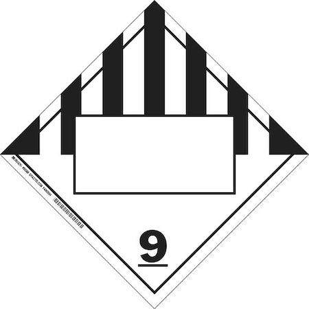 Brady DOT Container Placard, 9, B-946 Pressure Sensitive Vinyl, 10-3/4" W x 10-3/4" H 60388