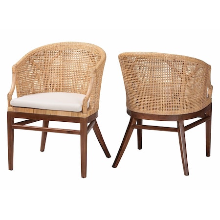 Bali & Pari Lumajang Bohemian Light Honey Rattan and Wood 2-Piece Dining Chair Set 251-2PC-13760-ZORO