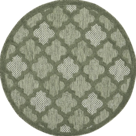 Homeroots 4' Dark Green And Light Green Round Geometric Indoor Outdoor Area Rug 572335