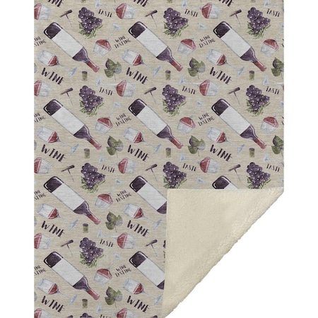 Homeroots 50" X 70" Ivory Purple And Green Wine Tasting Microfiber Plush Throw Blanket 712595