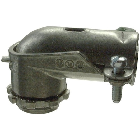 Halex Flex Connector, 1/2 in, 90 deg Angle, Zinc, 25/BX, 25PK 11005B
