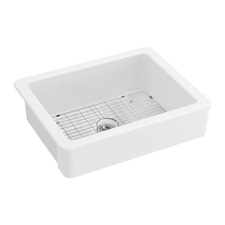Kingston Brass 30-Inch Ceramic Apron-Front Single Bowl Farmhouse Kitchen Sink with Bottom Grid and Strainer GPKF30198