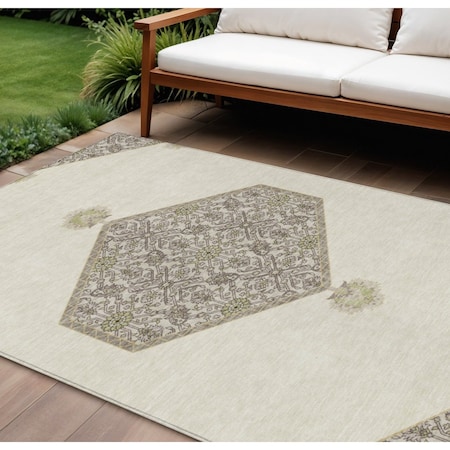 Homeroots 9' X 12' Ivory Beige And Gray Oriental Washable Indoor Outdoor Area Rug 598206