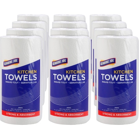 Genuine Joe Paper Towels - 2 Ply - 8 x 11 - White -250 Sheets/Roll - 12 Rolls / Pack, 12PK GJO25012
