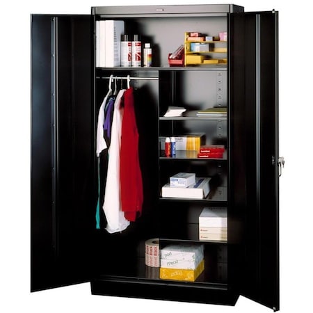 Tennsco Combo Wardrobe Storage Cabinet, 78 in H, 36 in W, 24 in D, Swing, Keyed, Black, 5 Shelves, 0 Drawers 7820BK