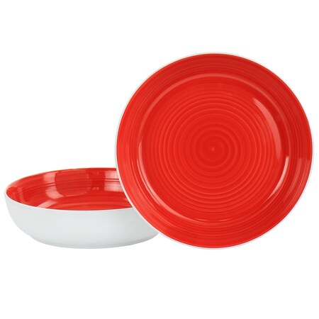 Gibson Home Crenshaw 8.5 Inch 2 Piece Stoneware Dinner Bowl Set in Red and White 750117661M