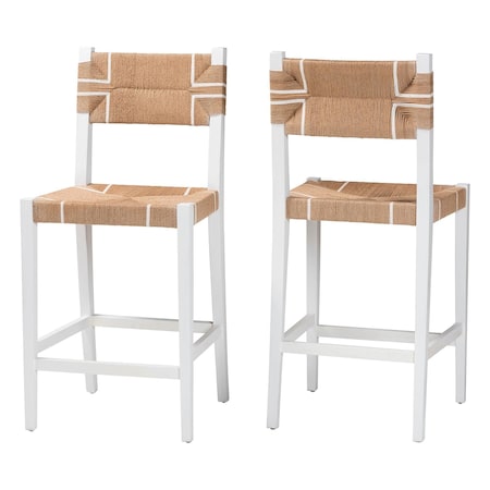 Bali & Pari Talli Bohemian Paper Loom and White Mahogany Wood 2-Piece Bar Stool Set 249-2PC-13886-ZORO