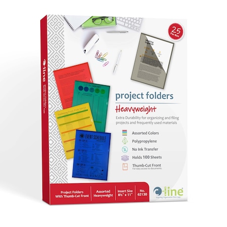 C-Line Products 8-1/2" x 11" Assorted Reduced Glare Poly Project Folders, 25/BX 62130
