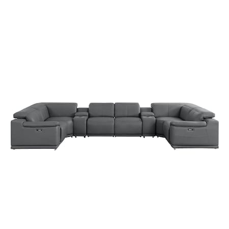 Homeroots Battleship Gray Leather Power Reclining U Shaped Eight Piece Corner Sectional With Console 643909