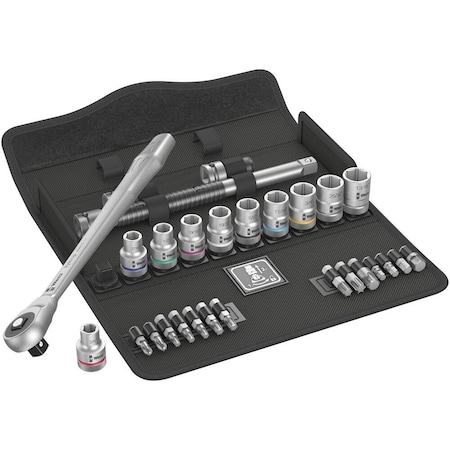 Wera 8100 SC 10 Zyklop Metal Ratchet Set with push-through square, 1/2 in drive, imperial, 28 pieces 5004080001