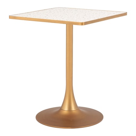 Homeroots 24" Beige and Gold Wood and Steel Pedestal Base Square Dining Table 572239
