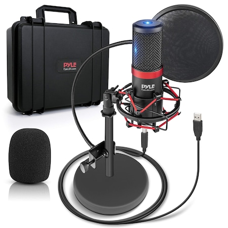 Pyle Pyle USB Microphone Podcast Recording Kit, Cardioid, Shock Mount, Pop Filter, Windows PC/Mac PDMIKT200