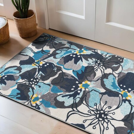 World Rug Gallery Modern Bright Flowers Non-Slip Area Rug 2 ft 7 in x 4 ft Gray 505GRAY27X4