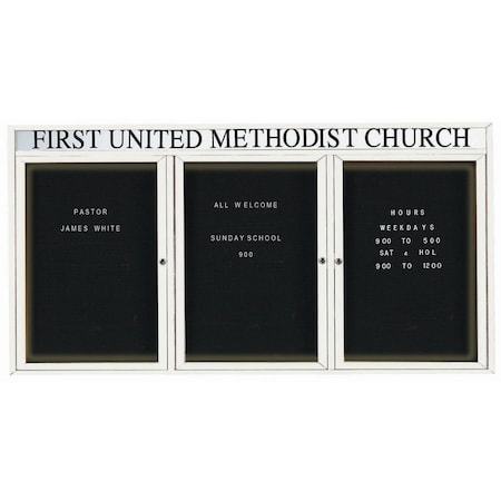 Aarco Illuminated Enclosed Letter Board Directory w/ Powder Coated White Al Frame and Header, 48''Hx96''W ADC4896-3HIW